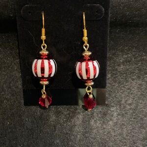 Chic Red and Gold Striped Earrings